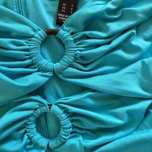 Turquoise Ruched Dress w/ Ring